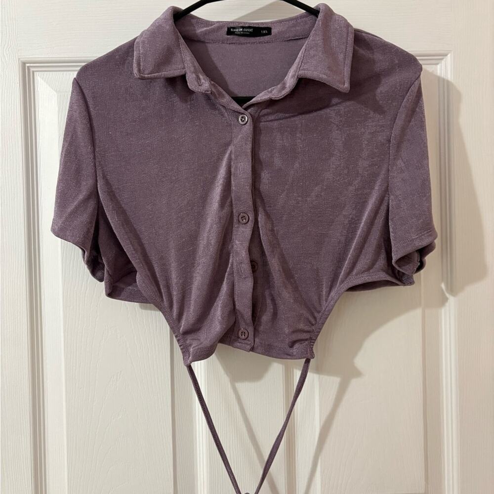 SHEIN Curve Purple Button Front Tie Back Crop Top 1XL